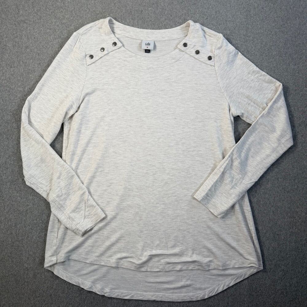 Cabi Women's Medium Heather Gray Long Sleeve Snap Shoulder Top 6119 Pullover